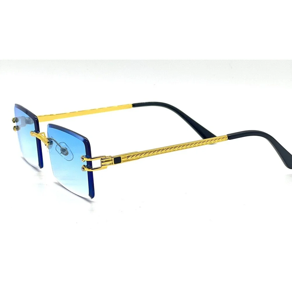 Blue Lens Gradient Sunglasses Gold Metal Frame‎ UV400 Sun Protection Metal Frame